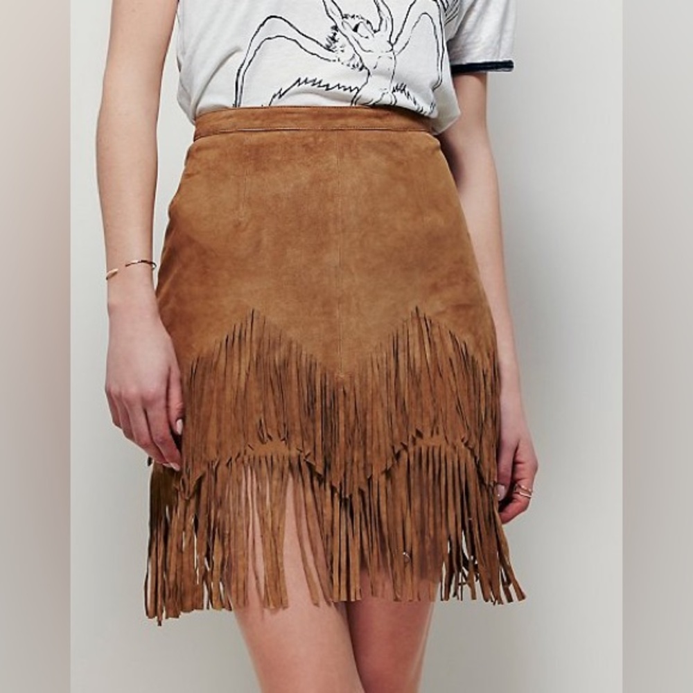 NWOT Free People Boho Suede Fringe Miniskirt Sz 0